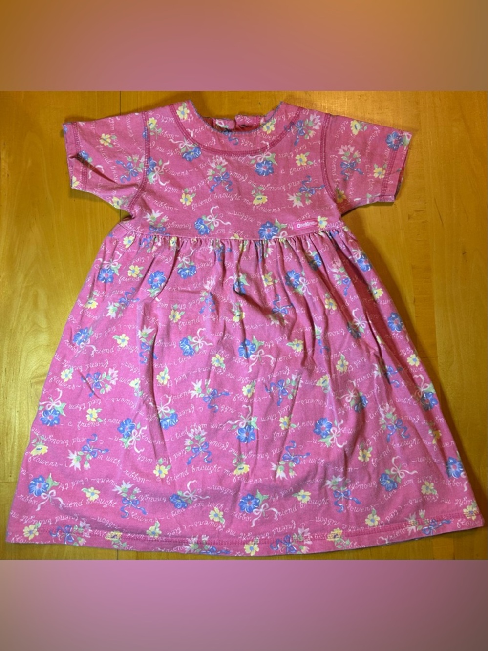 Vintage OshKosh B'gosh Girls Size 4 Pink Floral 100% Cotton Dress GreatCondition